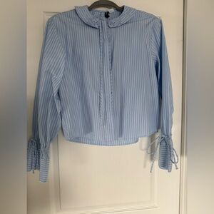 Divided Light Blue Striped Blouse with Tie Cuffs